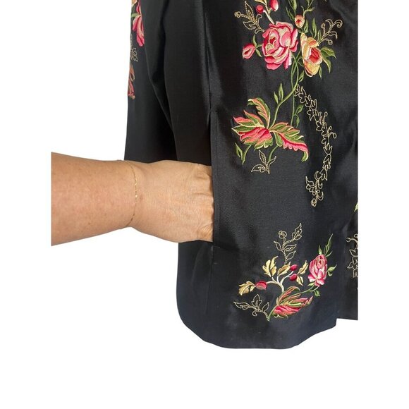 Nolan Miller Silk Floral Jacket M Black Boho Western Granny Vtg 80s Chic Artsy - Picture 7 of 13